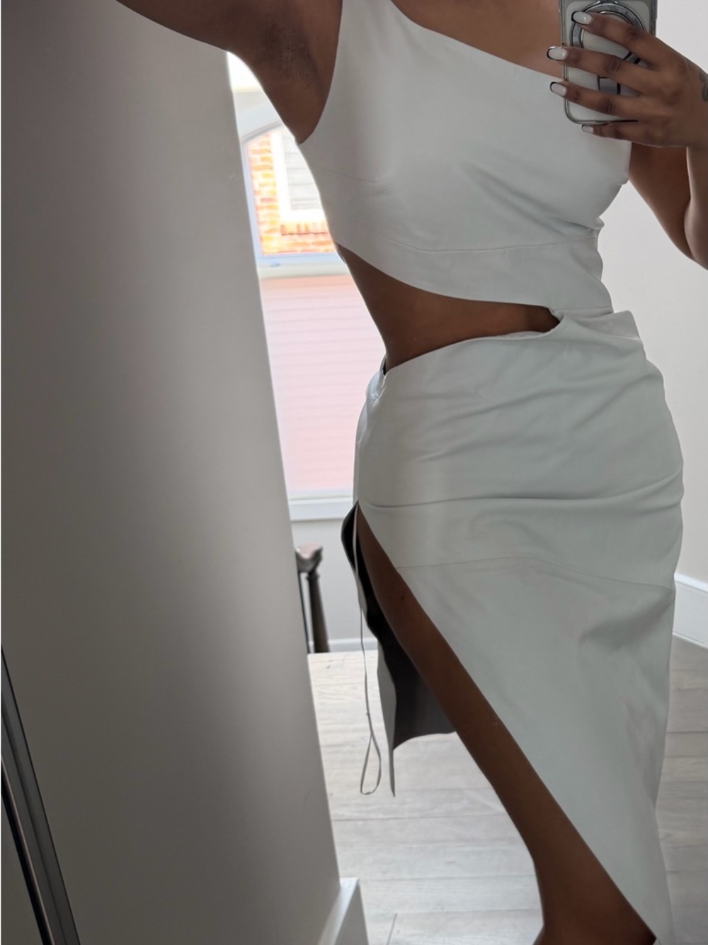 Lamarque White One-Shoulder Asymmetrical Cutout Dress